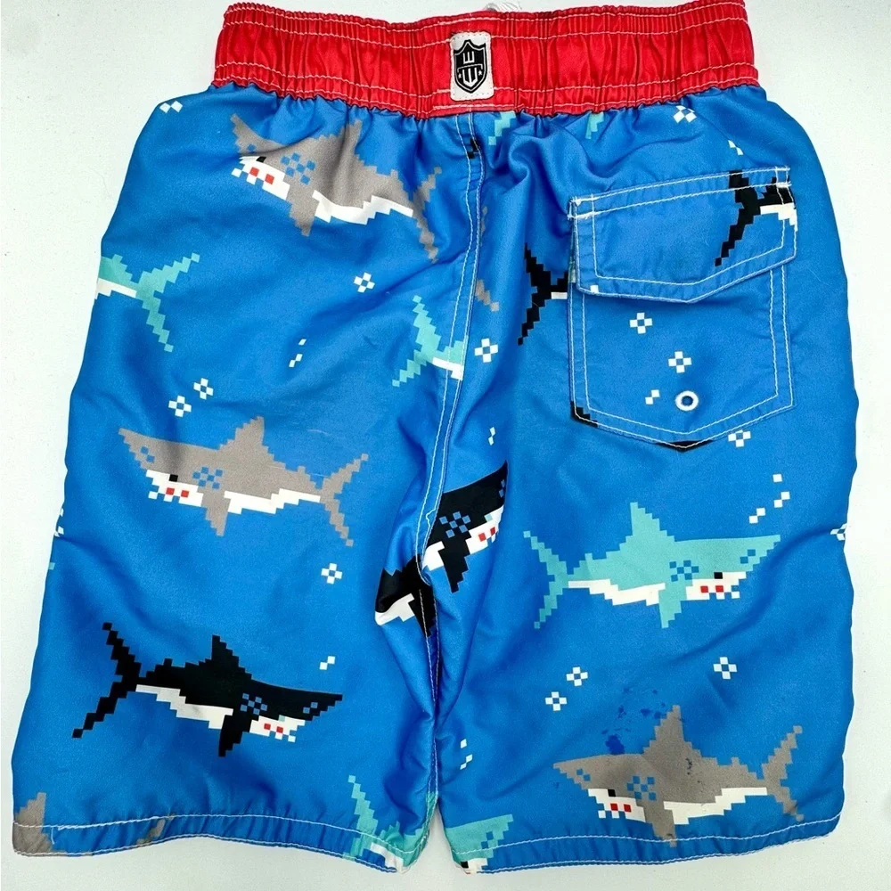Wes and Willy Sz 4 Blue Shark Print Swim trunks